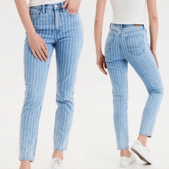 American Eagle Outfitters Denim - American Eagle Mom Jeans Pin Stripe Conductor 100% Denim High Rise 6 Women